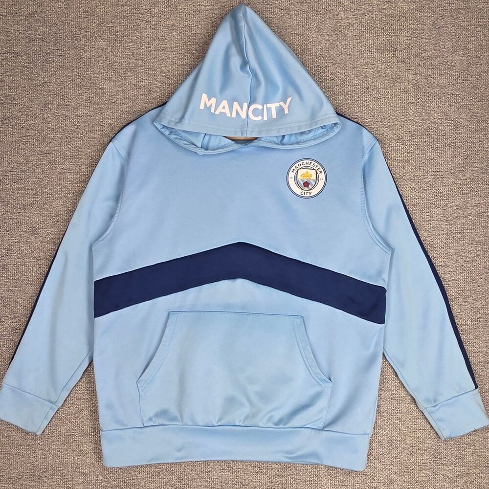 MANCHESTER CITY F.C. OFFICIAL HOODIE – YOUTH XL – LIGHT BLUE – CREST + MANCITY - Picture 3 of 10